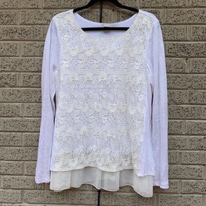 Sundance Linen Top with Lace Eyelet Front Size L